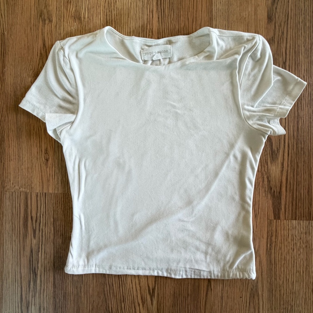 Sage + Stone white cropped short sleeve shirt size small